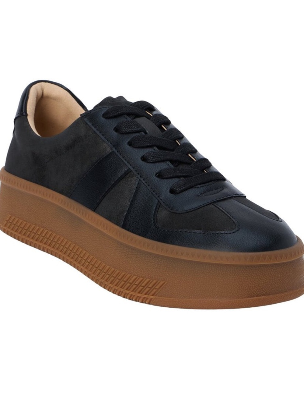 Coconuts by Matisse Black Leather & Suede Platform Sneaker with Gum Sole